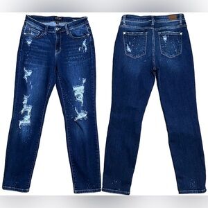 Judy Blue Destroyed Bleach Splatter Midrise Boyfriend Fit Jeans Sz 7/28